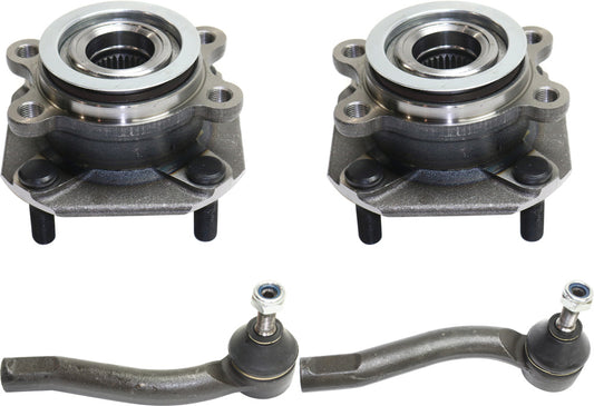 2-Wheel Set Front, Driver and Passenger Side Wheel Hub, 4 Lugs, With Bearing,, 2.0L, 4Cyl, Includes (2) Wheel Hub and (2) Tie Rod End