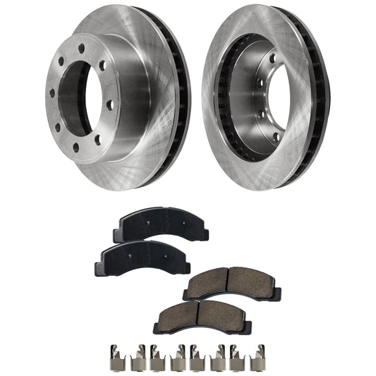 2-Wheel Set Front Brake Disc and Pad Kit, Plain Surface 8 Lugs 330.96 mm Semi-metallic 4WD, Includes (2) Brake Disc and (1) Brake Pad Set