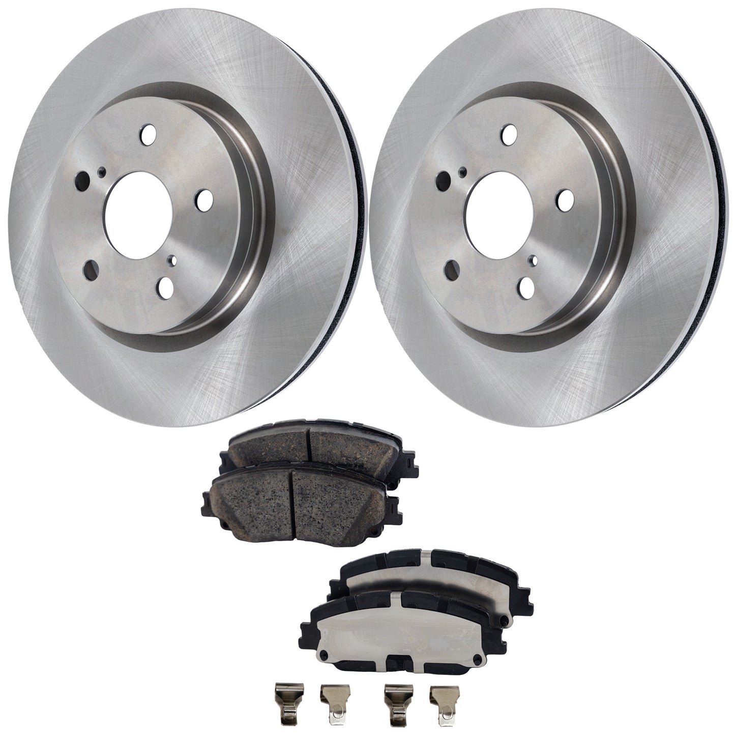 2-Wheel Set Front Brake Disc and Pad Kit, Plain Surface 5 Lugs 305 mm Ceramic, Includes (2) Brake Disc and (1) Brake Pad Set