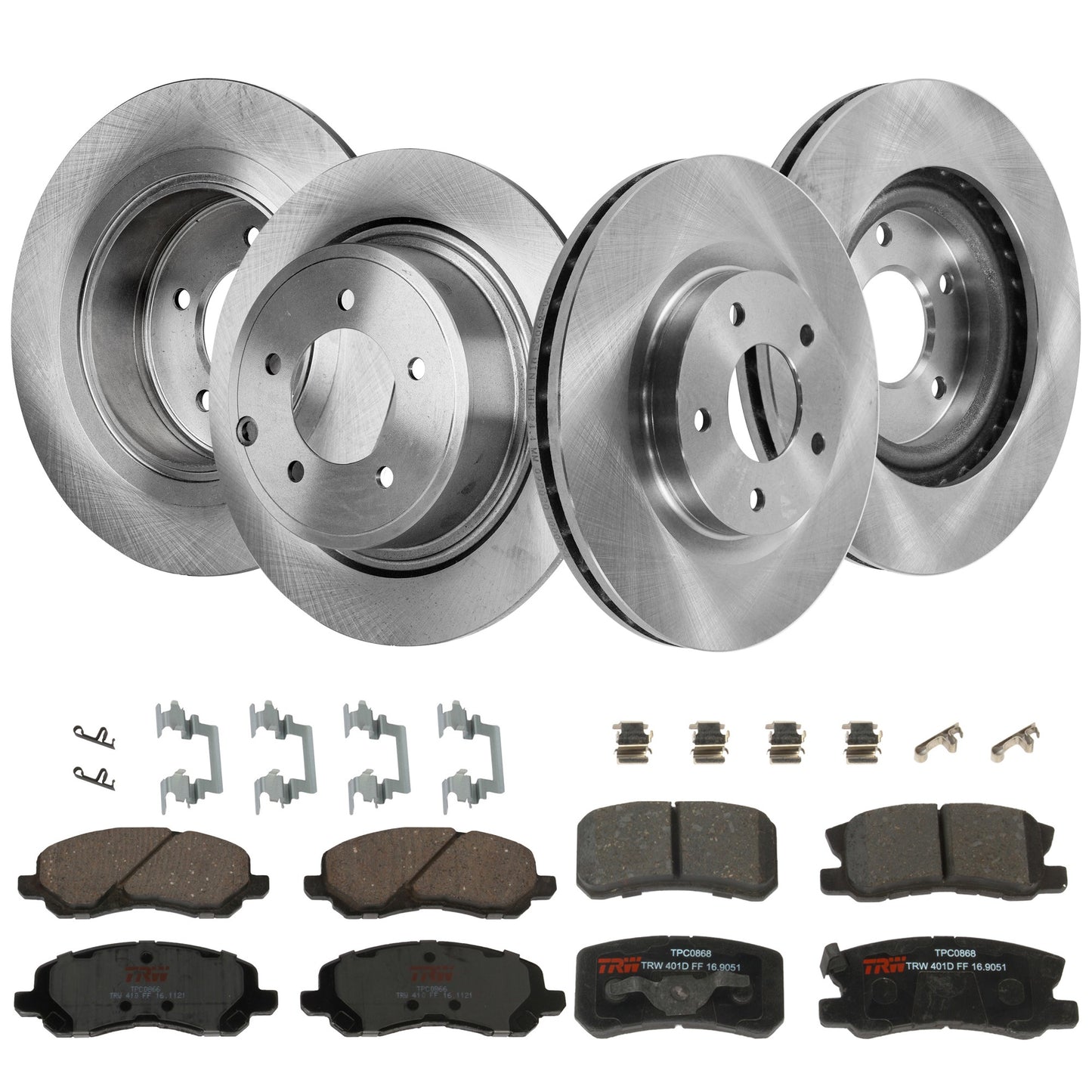 4-Wheel Set Front and Rear Brake Disc and Pad Kit, Plain Surface Front-293.88 mm/Rear-302.01 mm Pro-Line Series, Includes (4) Brake Disc and (2) Brake Pad Set