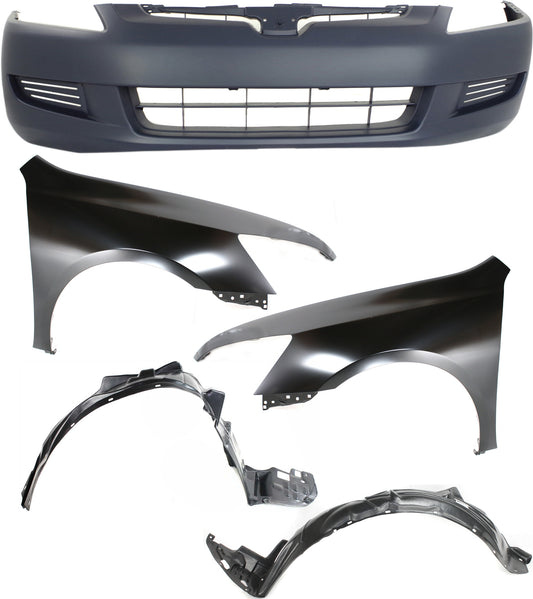 5-Piece Kit, Front, Driver and Passenger Side Fender, 2-Door, Coupe, Includes (1) Bumper Cover, (2) Fender, and (2) Fender Liner