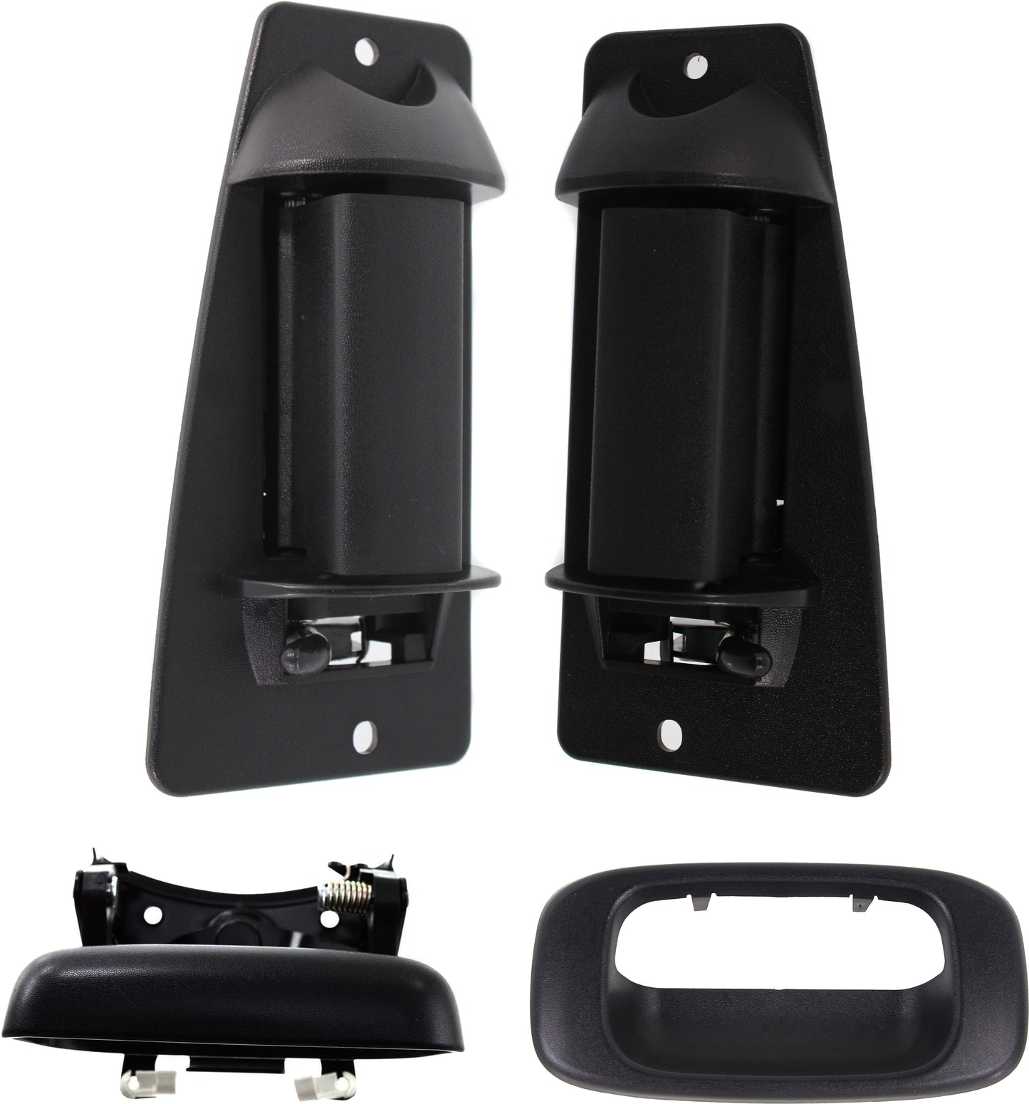 4-Piece Kit Tailgate Handle and Bezel, Textured Black, Plastic, Without Camera Hole, Without Key Hole, Includes (2) Exterior Door Handle and (2) Tailgate Handle