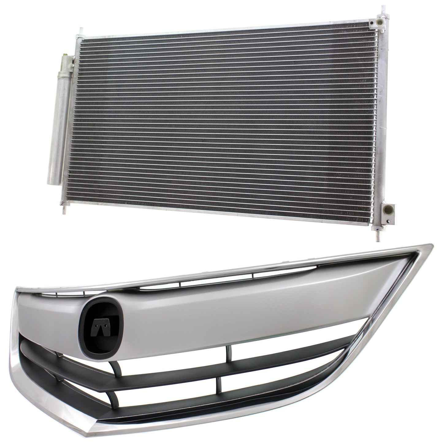 2-Piece Kit, Grille Chrome Shell with Painted Black Insert, Includes (1) A/C Condenser and (1) Grille Assembly