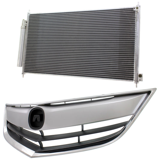 2-Piece Kit, Grille Chrome Shell with Painted Black Insert, Includes (1) A/C Condenser and (1) Grille Assembly