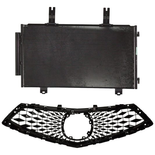 2-Piece Kit, Grille Painted Black, For Models Without Surround View Camera, CAPA Certified, Includes (1) A/C Condenser and (1) Grille Assembly