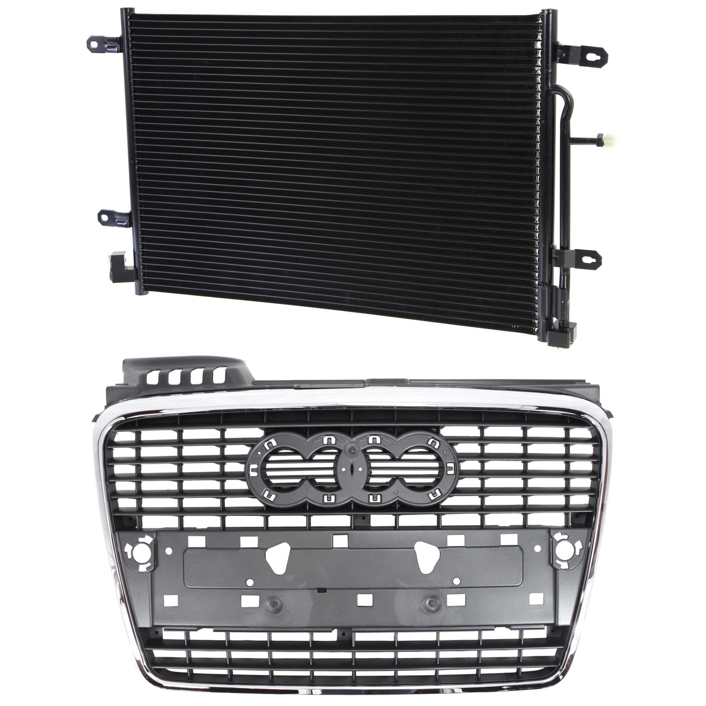 2-Piece Kit, Grille Chrome Shell with Gray Insert, Includes (1) A/C Condenser and (1) Grille Assembly