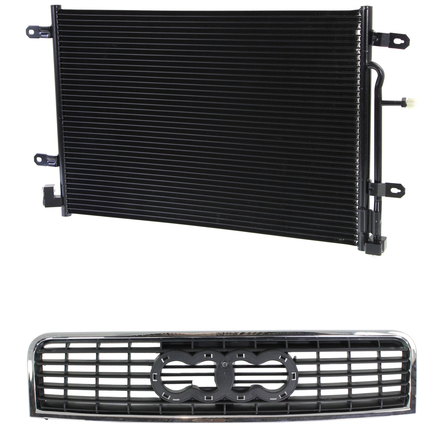 2-Piece Kit, Grille Chrome Shell with Painted Black Insert, 4-Door, Includes (1) A/C Condenser and (1) Grille Assembly