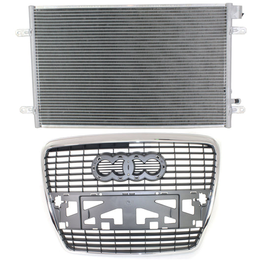 2-Piece Kit, Grille Chrome Shell with Painted Silver Insert, For Models Without Sport Package and Park Distance Sensors, Includes (1) A/C Condenser and (1) Grille Assembly