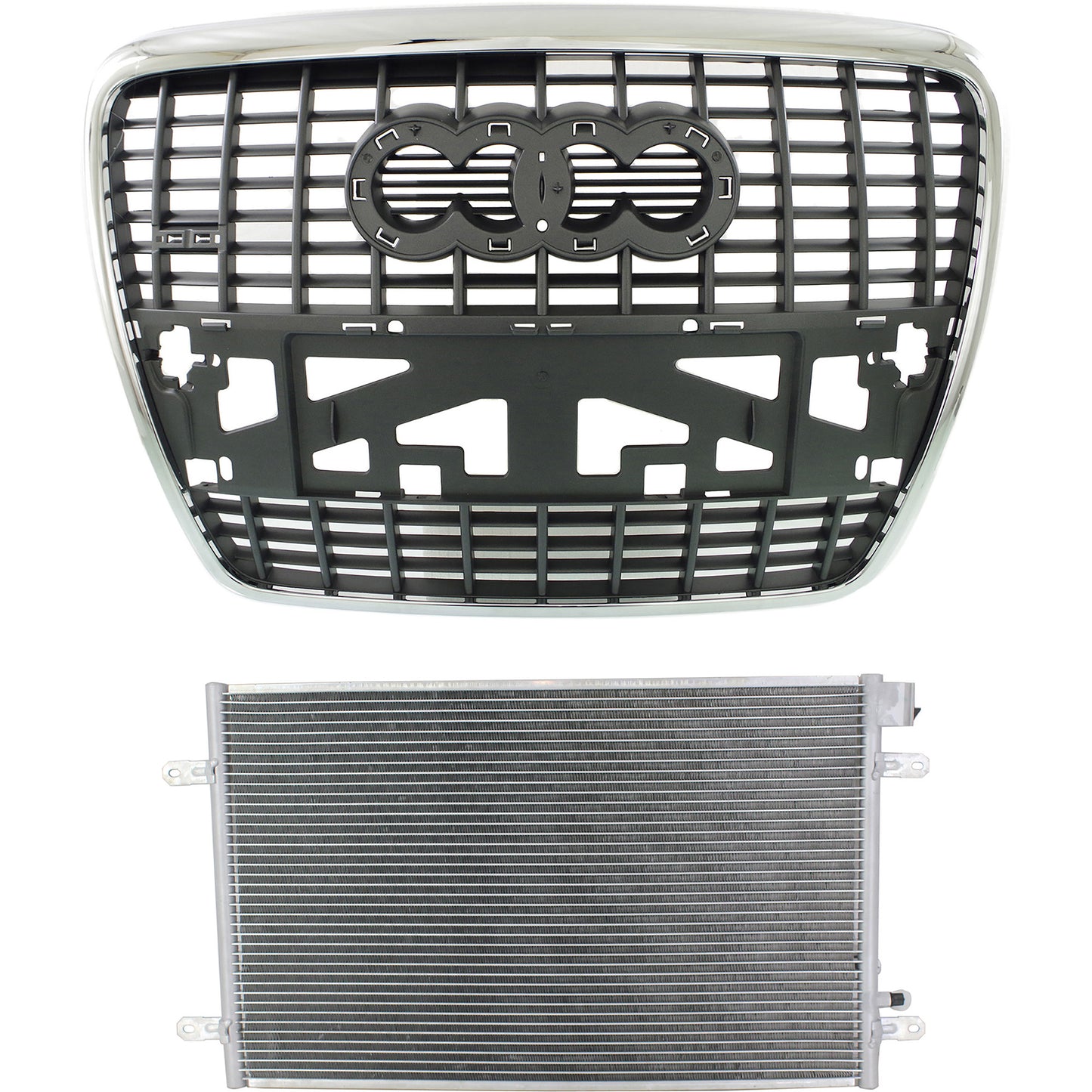 2-Piece Kit, Grille Silver Black Shell and Insert, For Models With Sport Package, Without Park Distance Sensors, Includes (1) A/C Condenser and (1) Grille Assembly