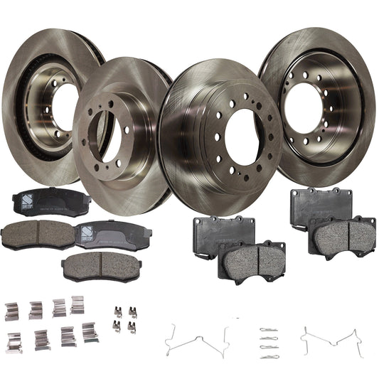 4-Wheel Set Front and Rear Brake Disc and Pad Kit, Plain Surface 6 Lugs Front-338.07 mm/Rear-312.17 mm Ceramic Pro-Line Series, Includes (4) Brake Disc and (2) Brake Pad Set