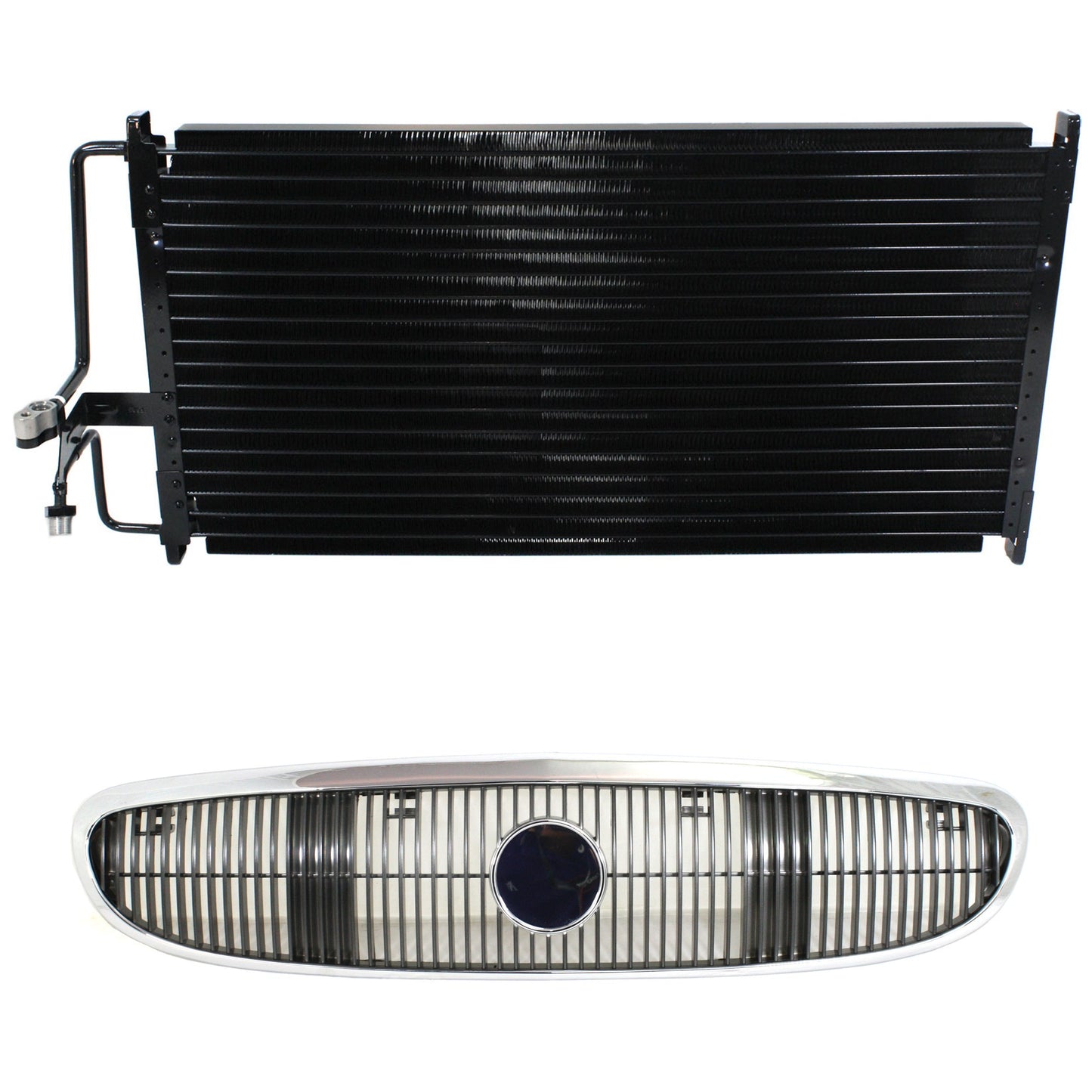 2-Piece Kit, Grille Chrome Shell with Painted Silver Insert, Includes (1) A/C Condenser and (1) Grille Assembly