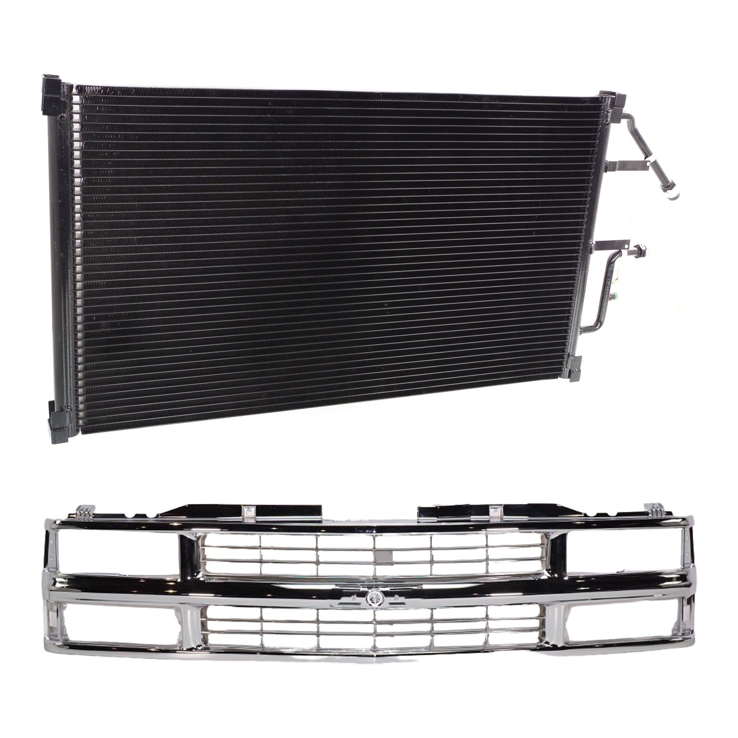 2-Piece Kit, Grille Chrome, Includes (1) A/C Condenser and (1) Grille Assembly