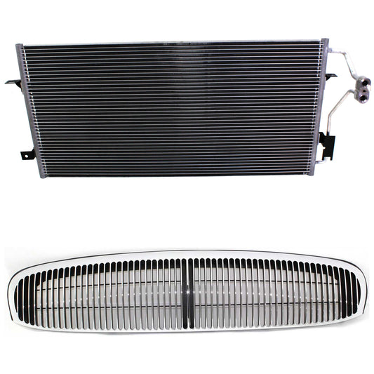 2-Piece Kit, Grille Chrome Shell with Painted Black Insert, Includes (1) A/C Condenser and (1) Grille Assembly