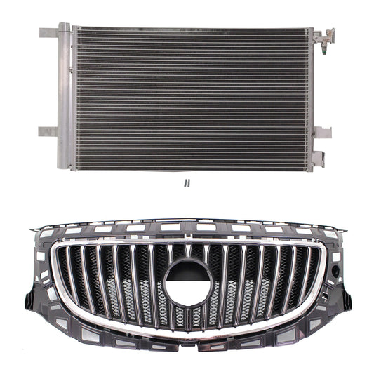 2-Piece Kit, Grille Chrome Shell with Painted Black Insert, Includes (1) A/C Condenser and (1) Grille Assembly