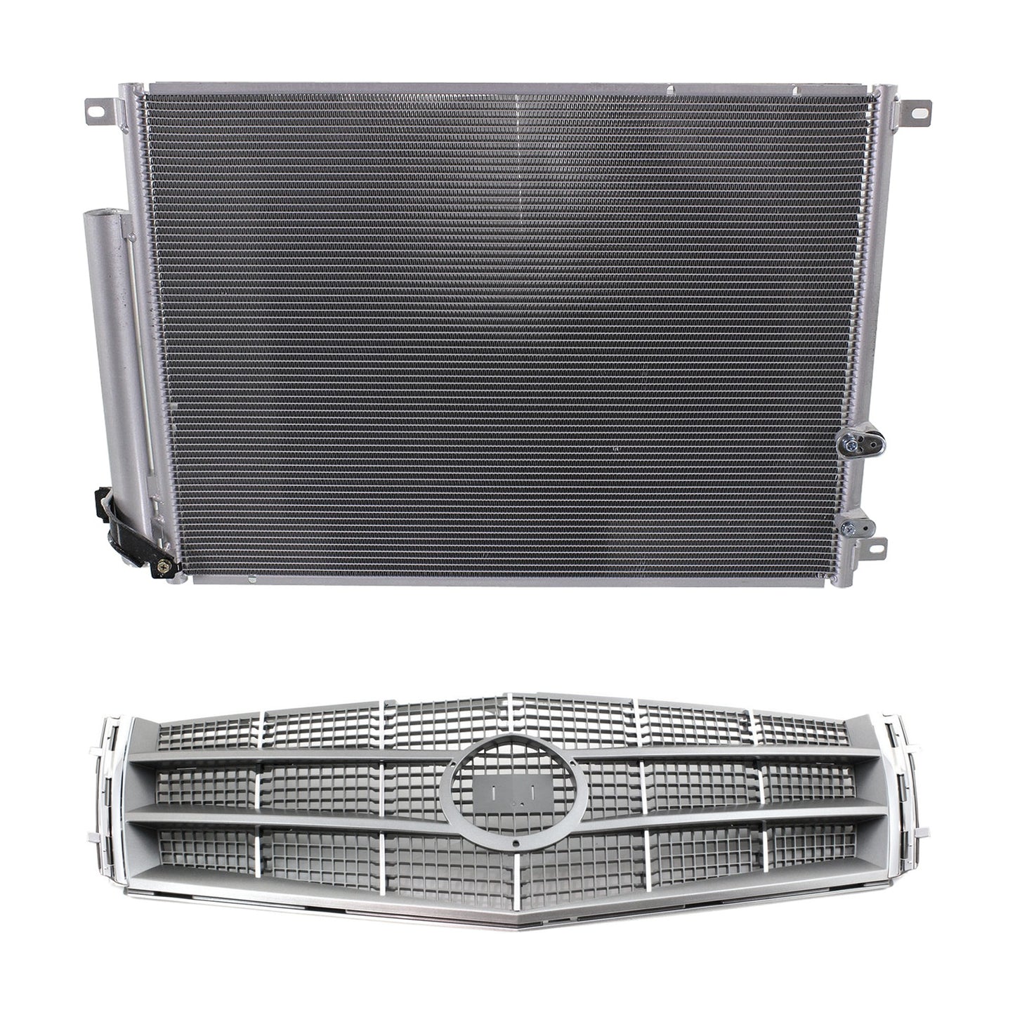 2-Piece Kit, Grille Chrome Shell with Painted Silver Gray Insert, Includes (1) A/C Condenser and (1) Grille Assembly