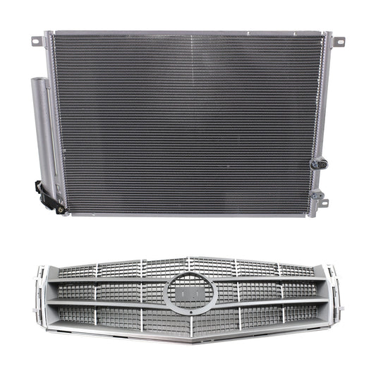 2-Piece Kit, Grille Chrome Shell with Painted Silver Gray Insert, Includes (1) A/C Condenser and (1) Grille Assembly