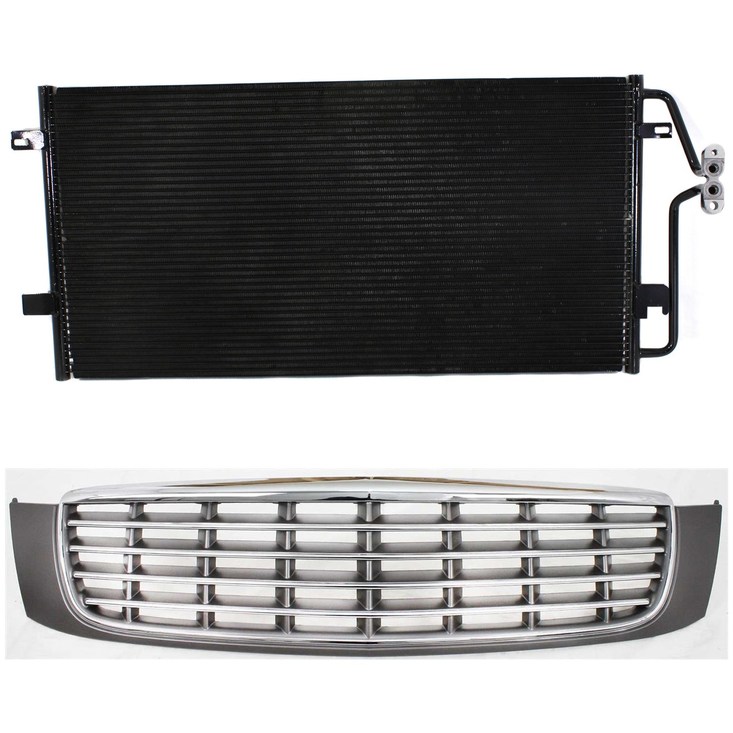2-Piece Kit, Grille Chrome Shell with Painted Gray Insert, Includes (1) A/C Condenser and (1) Grille Assembly