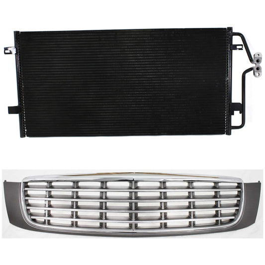 2-Piece Kit, Grille Chrome Shell with Painted Gray Insert, Includes (1) A/C Condenser and (1) Grille Assembly