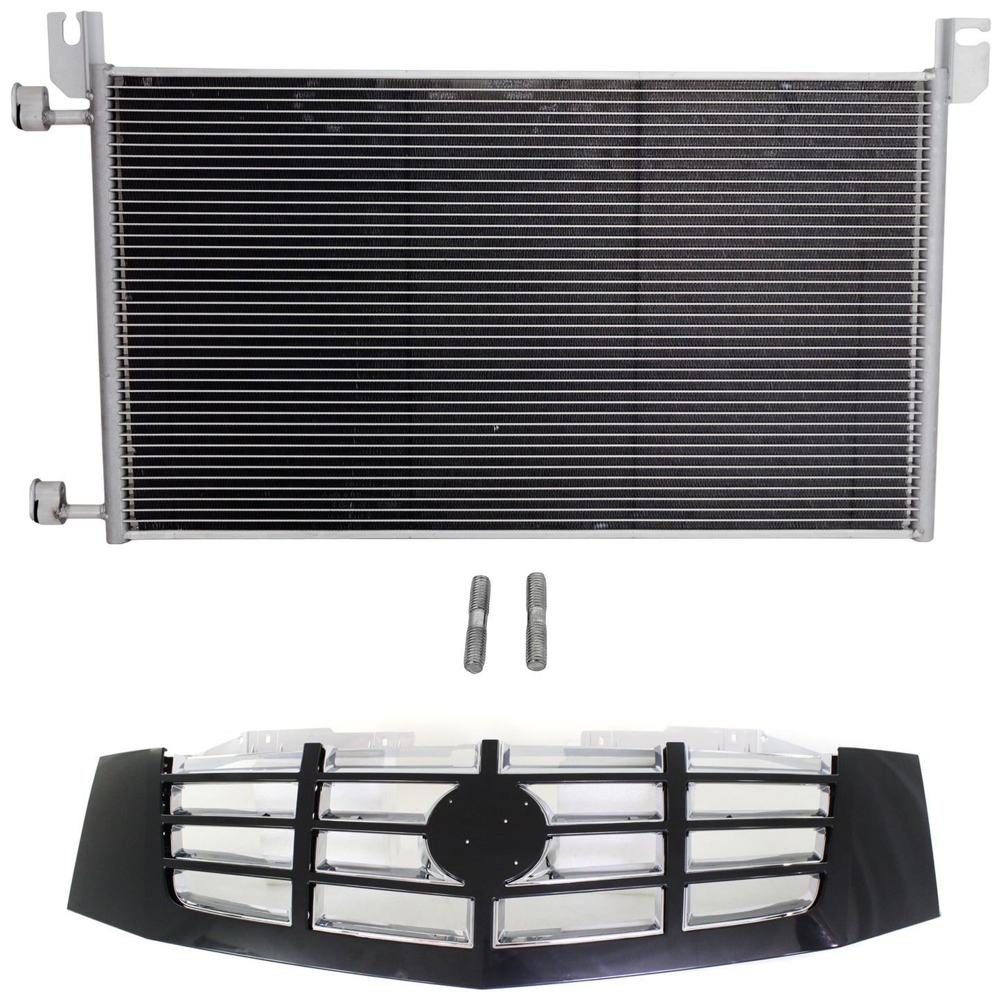2-Piece Kit, Grille Painted Black Shell with Chrome Insert, Includes (1) A/C Condenser and (1) Grille Assembly