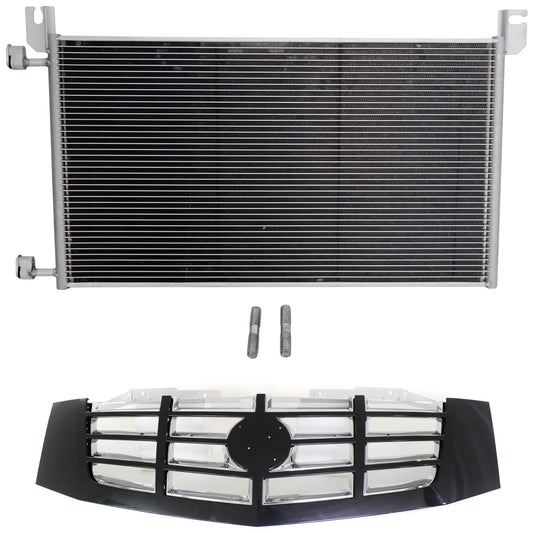 2-Piece Kit, Grille Painted Black Shell with Chrome Insert, Includes (1) A/C Condenser and (1) Grille Assembly