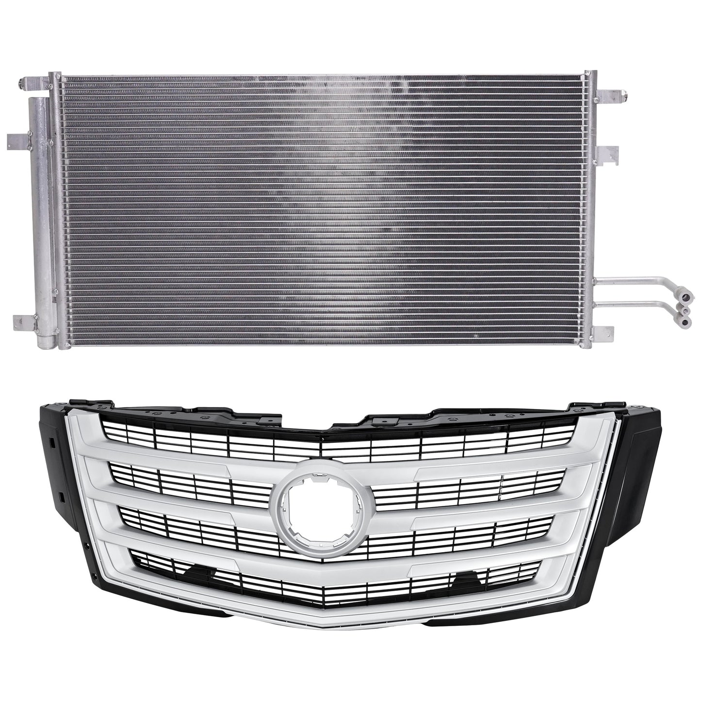 2-Piece Kit, Grille Silver Shell w/ Black Insert, Includes (1) A/C Condenser and (1) Grille Assembly