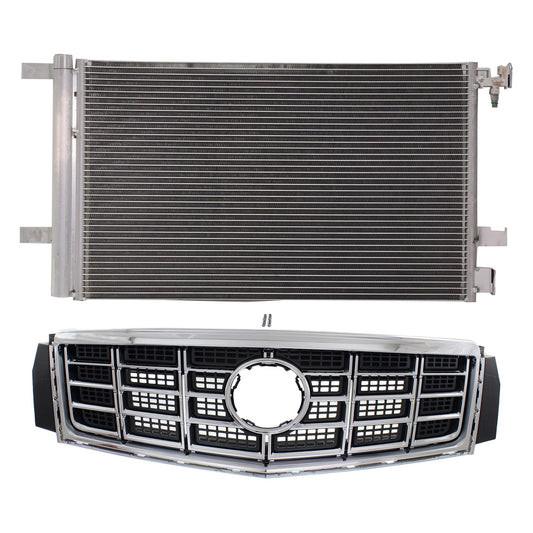 2-Piece Kit, Grille Chrome Shell with Painted Gray Insert, For Models Without Collision Warning, Includes (1) A/C Condenser and (1) Grille Assembly