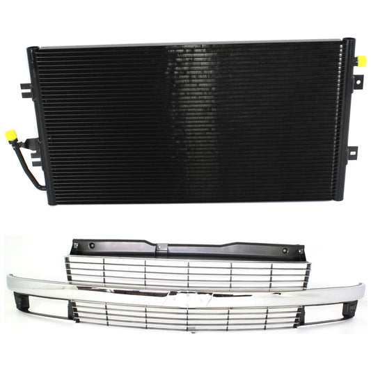 2-Piece Kit, Grille Painted Silver, For Models With Composite Headlights, Includes (1) A/C Condenser and (1) Grille Assembly