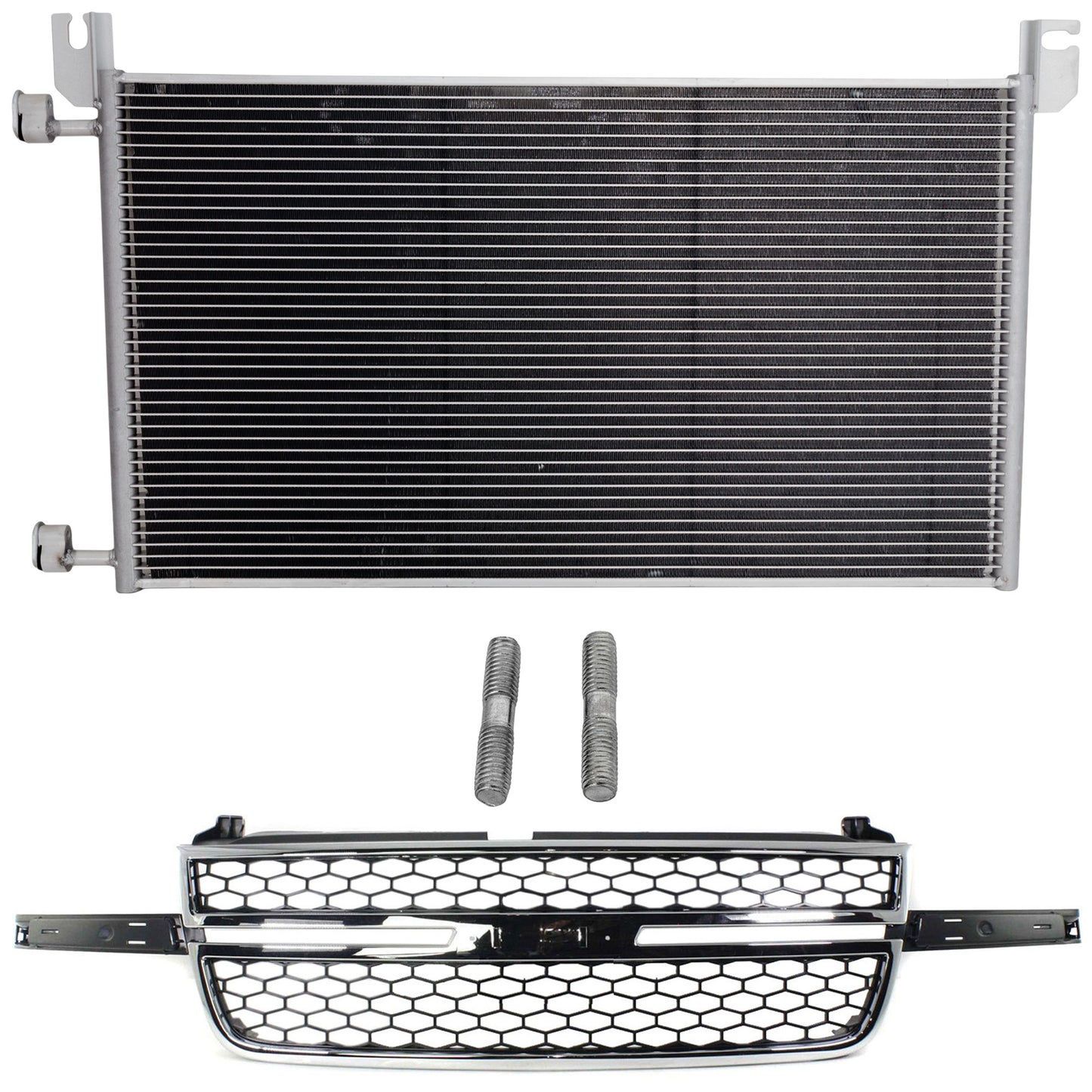 2-Piece Kit, Grille Chrome Shell with Textured Black Insert, Includes (1) A/C Condenser and (1) Grille Assembly
