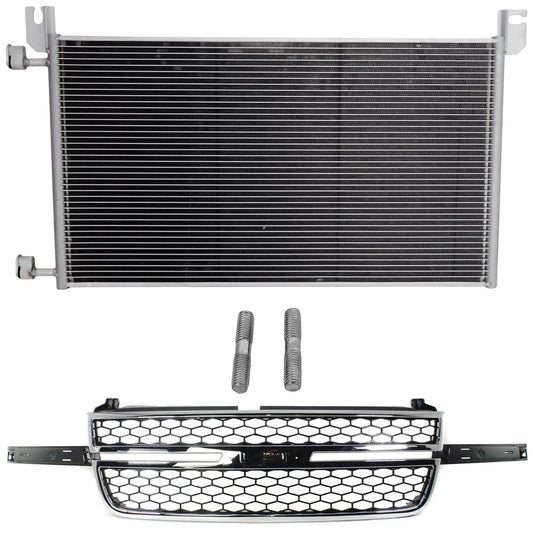 2-Piece Kit, Grille Chrome Shell with Textured Black Insert, Includes (1) A/C Condenser and (1) Grille Assembly