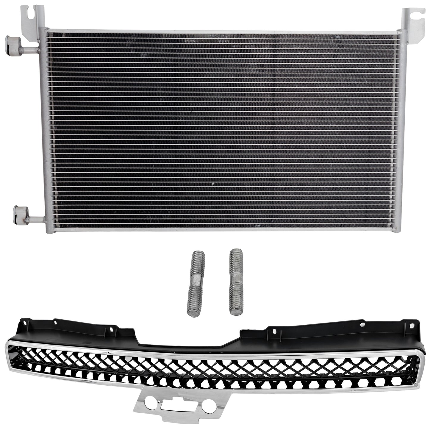 2-Piece Kit, Grille Chrome Shell with Painted Black Insert, Includes (1) A/C Condenser and (1) Grille Assembly