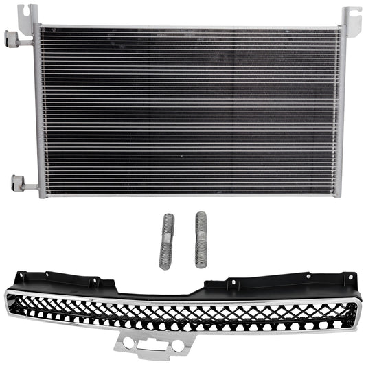 2-Piece Kit, Grille Chrome Shell with Painted Black Insert, Includes (1) A/C Condenser and (1) Grille Assembly