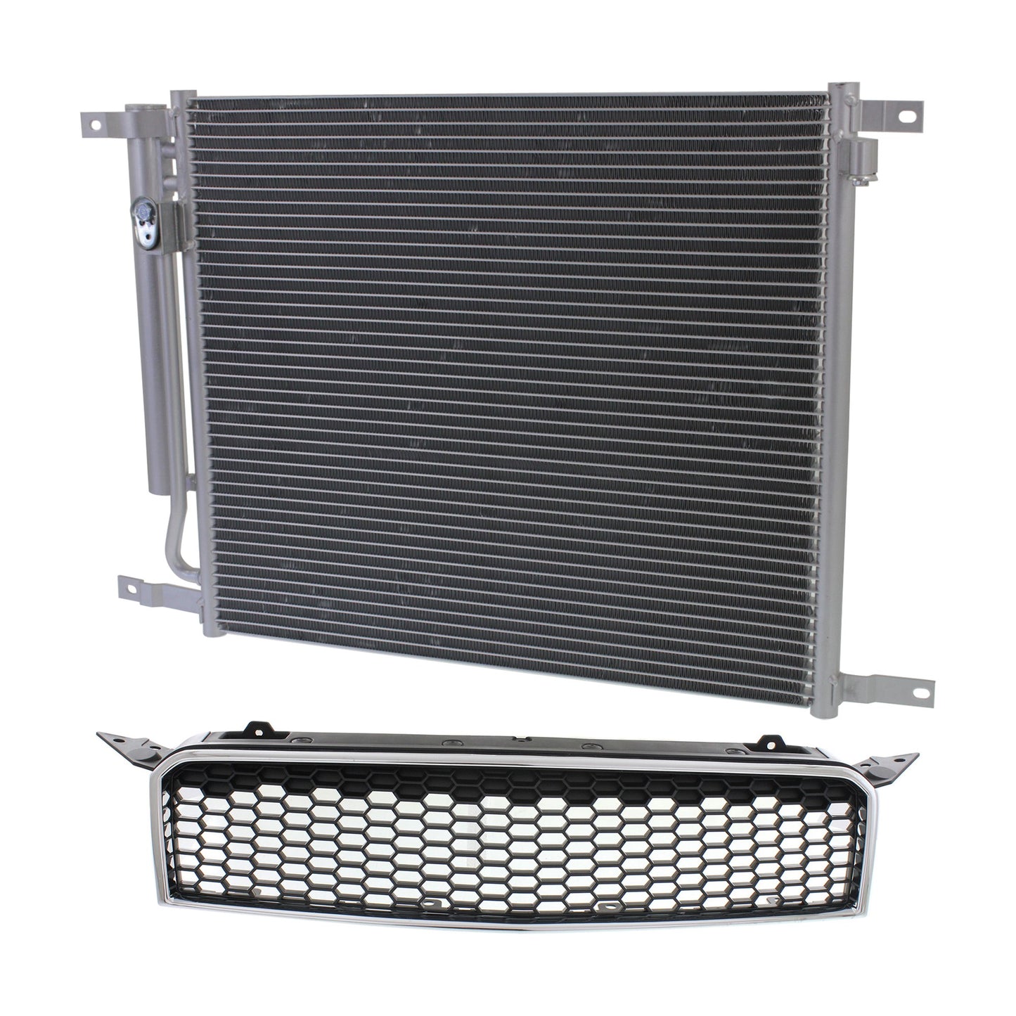 2-Piece Kit, Grille Chrome Shell with Textured Black Insert, 4-Door, Includes (1) A/C Condenser and (1) Grille Assembly