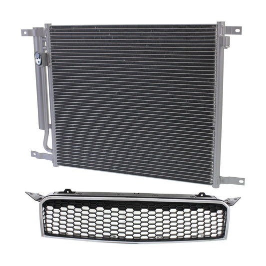 2-Piece Kit, Grille Chrome Shell with Textured Black Insert, 4-Door, Includes (1) A/C Condenser and (1) Grille Assembly