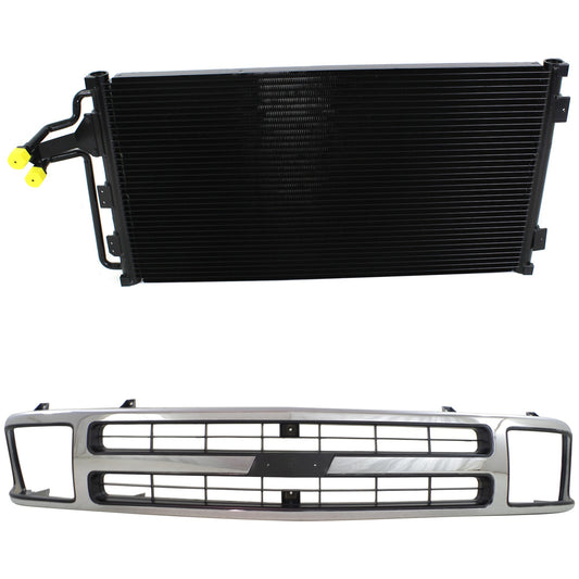 2-Piece Kit, Grille Chrome Shell with Black Insert, Includes (1) A/C Condenser and (1) Grille Assembly