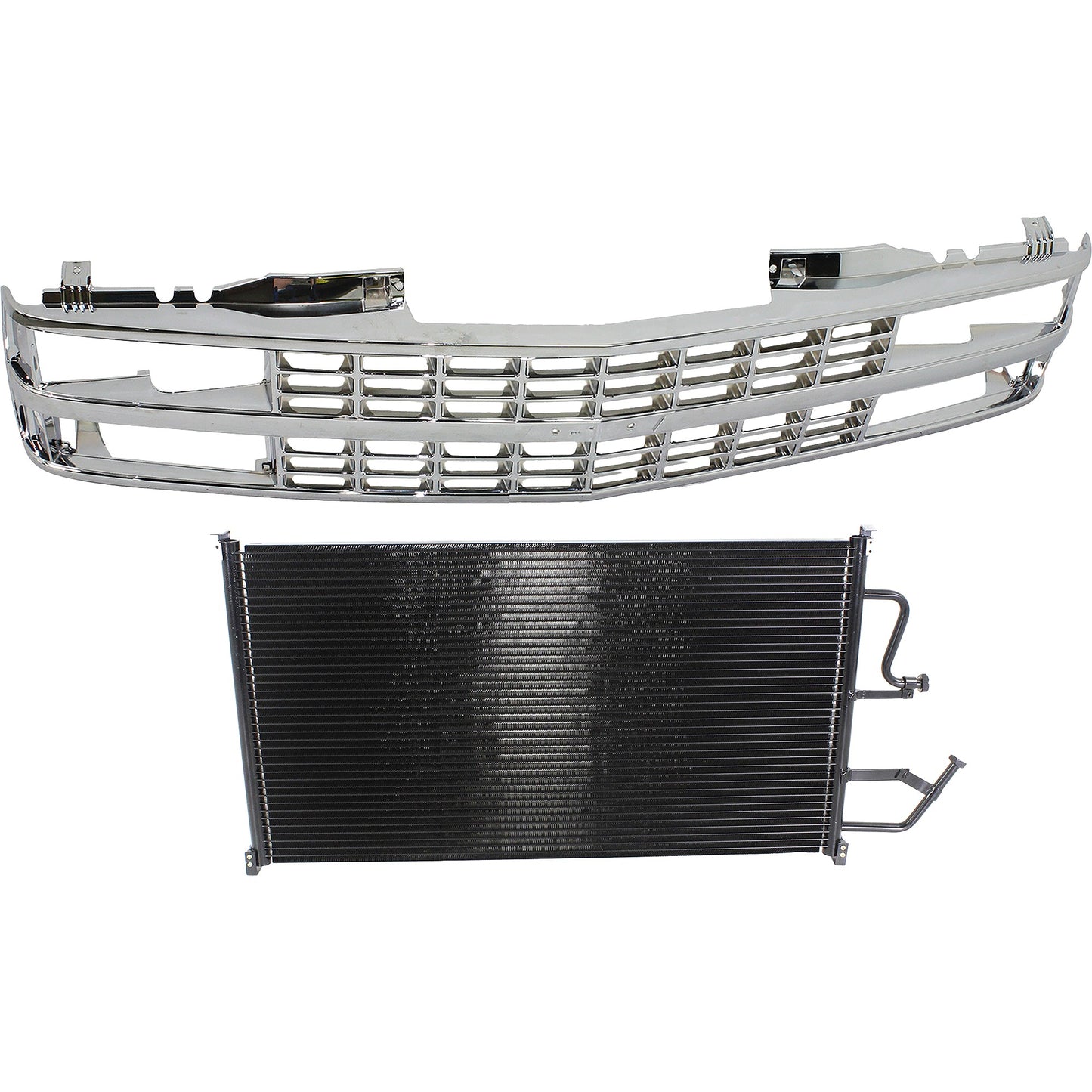 2-Piece Kit, Grille Chrome, For Models With Composite Headlights, Includes (1) A/C Condenser and (1) Grille Assembly