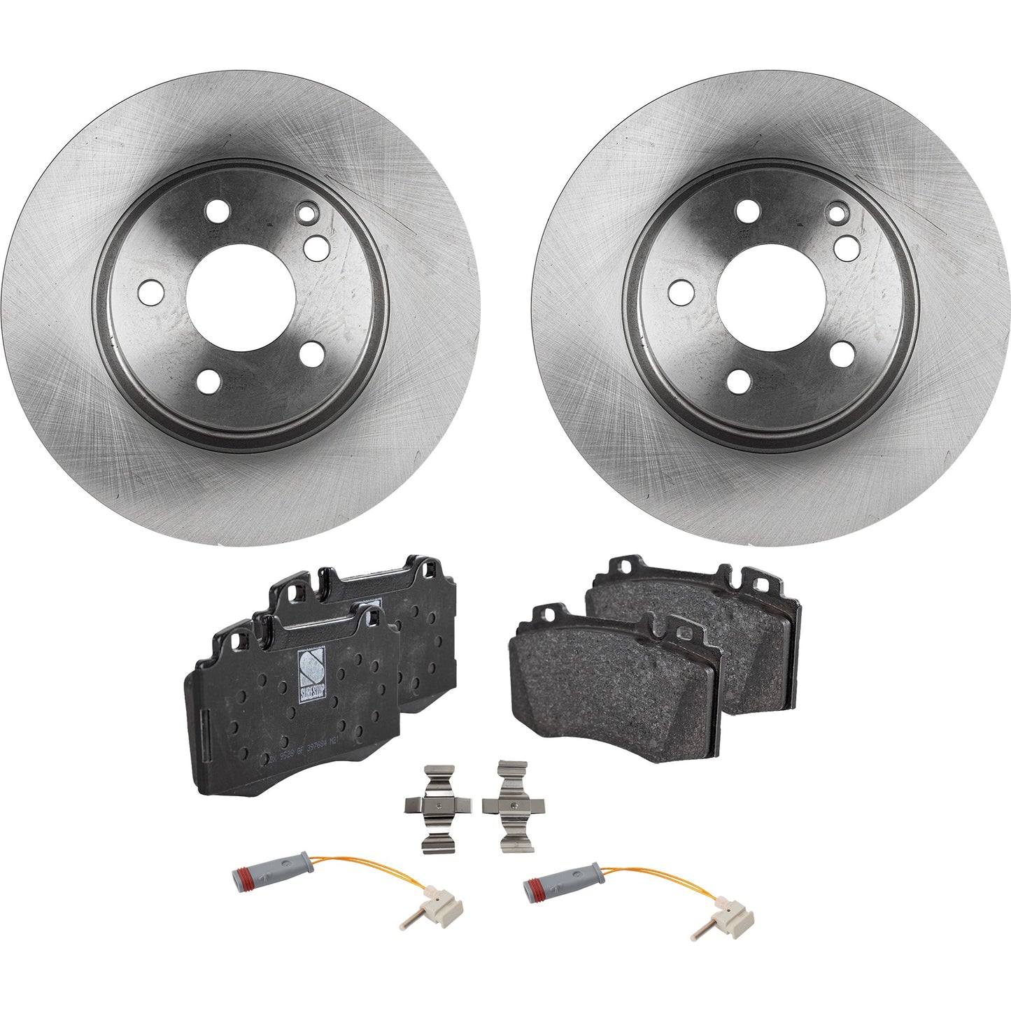 2-Wheel Set Front Brake Disc and Pad Kit, Plain Surface 5 Lugs 311.91 mm Organic, Includes (2) Brake Disc, (1) Brake Pad Set and (2) Brake Pad Sensor