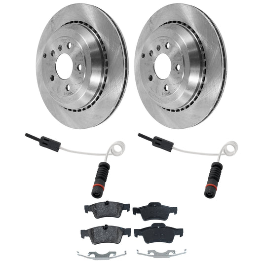Комплект из 2 задних тормозных дисков и колодок, гладкая поверхность, 5 болтов, 329,95 мм, органический, включает в себя (1) комплект тормозных колодок, (2) датчика тормозных колодок и (2) тормозных диска