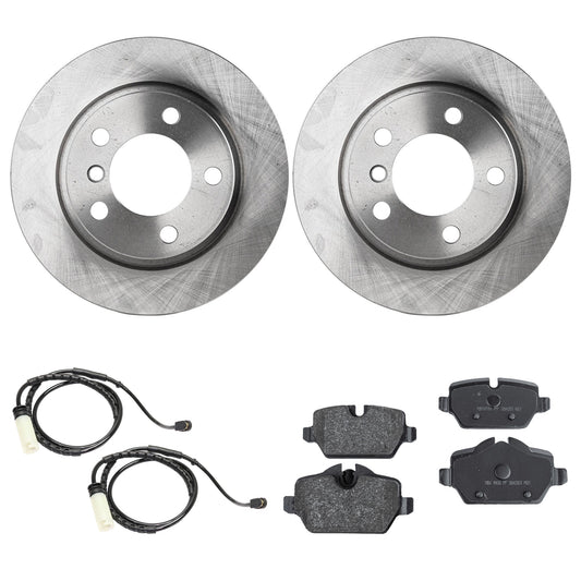 Комплект из 2 задних тормозных дисков и колодок, гладкая поверхность, 5 болтов, 279,65 мм, органический, включает в себя (2) тормозных диска, (1) комплект тормозных колодок и (2) датчика тормозных колодок