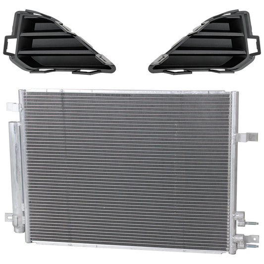 3-Piece Kit Driver and Passenger Side Bumper Grille, Black, Includes (1) A/C Condenser and (2) Bumper Grille