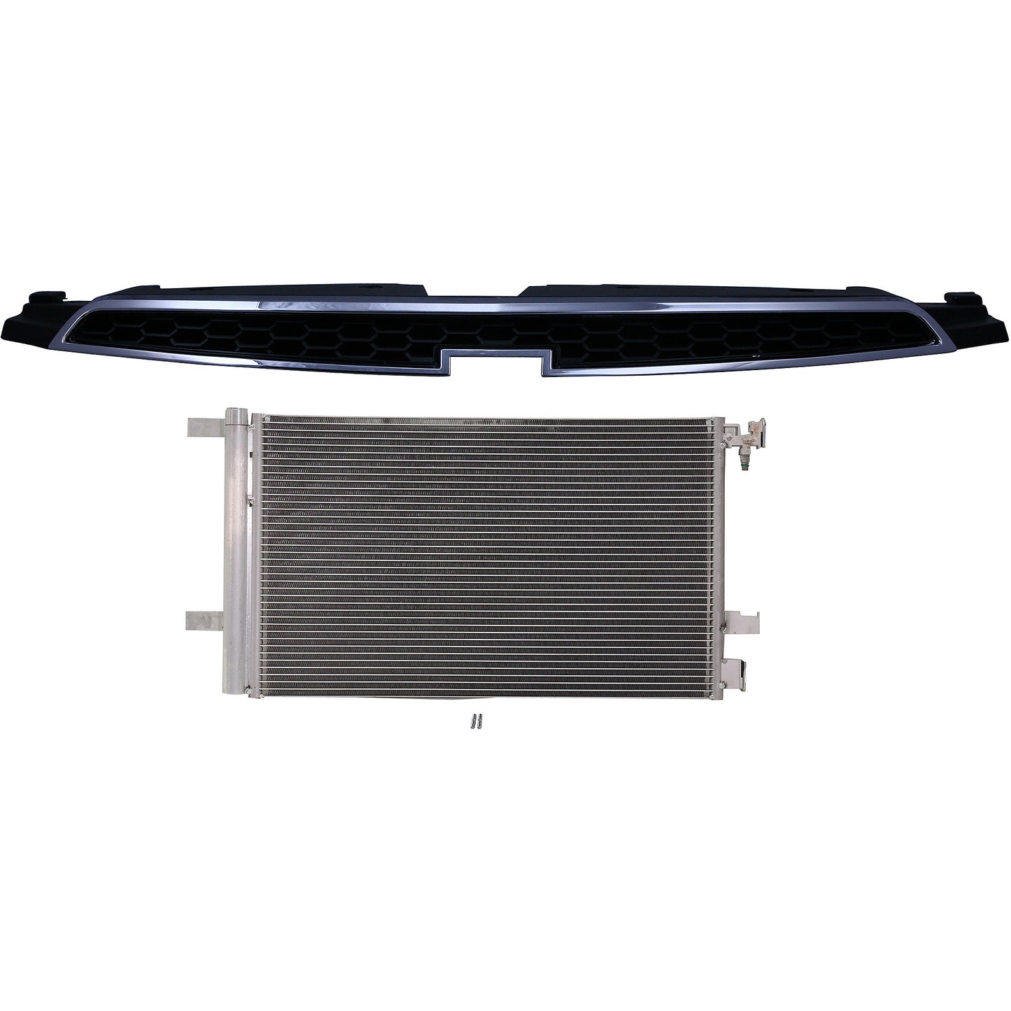 2-Piece Kit Grille Chrome Shell with Painted Black Insert, Includes (1) A/C Condenser and (1) Grille Assembly
