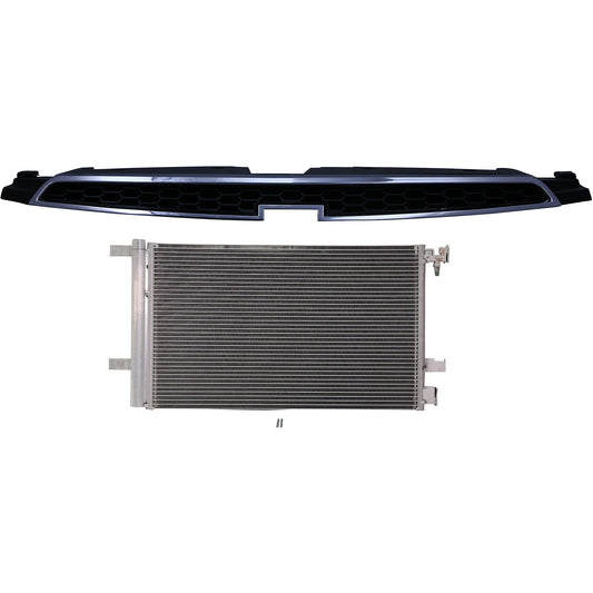 2-Piece Kit Grille Chrome Shell with Painted Black Insert, Includes (1) A/C Condenser and (1) Grille Assembly