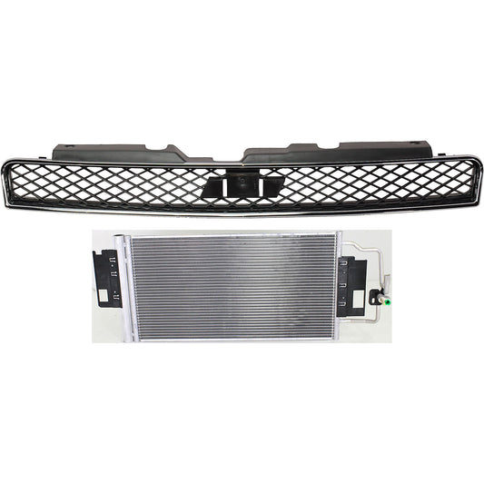 2-Piece Kit Grille Chrome Shell with Dark Gray Insert, Includes (1) A/C Condenser and (1) Grille Assembly