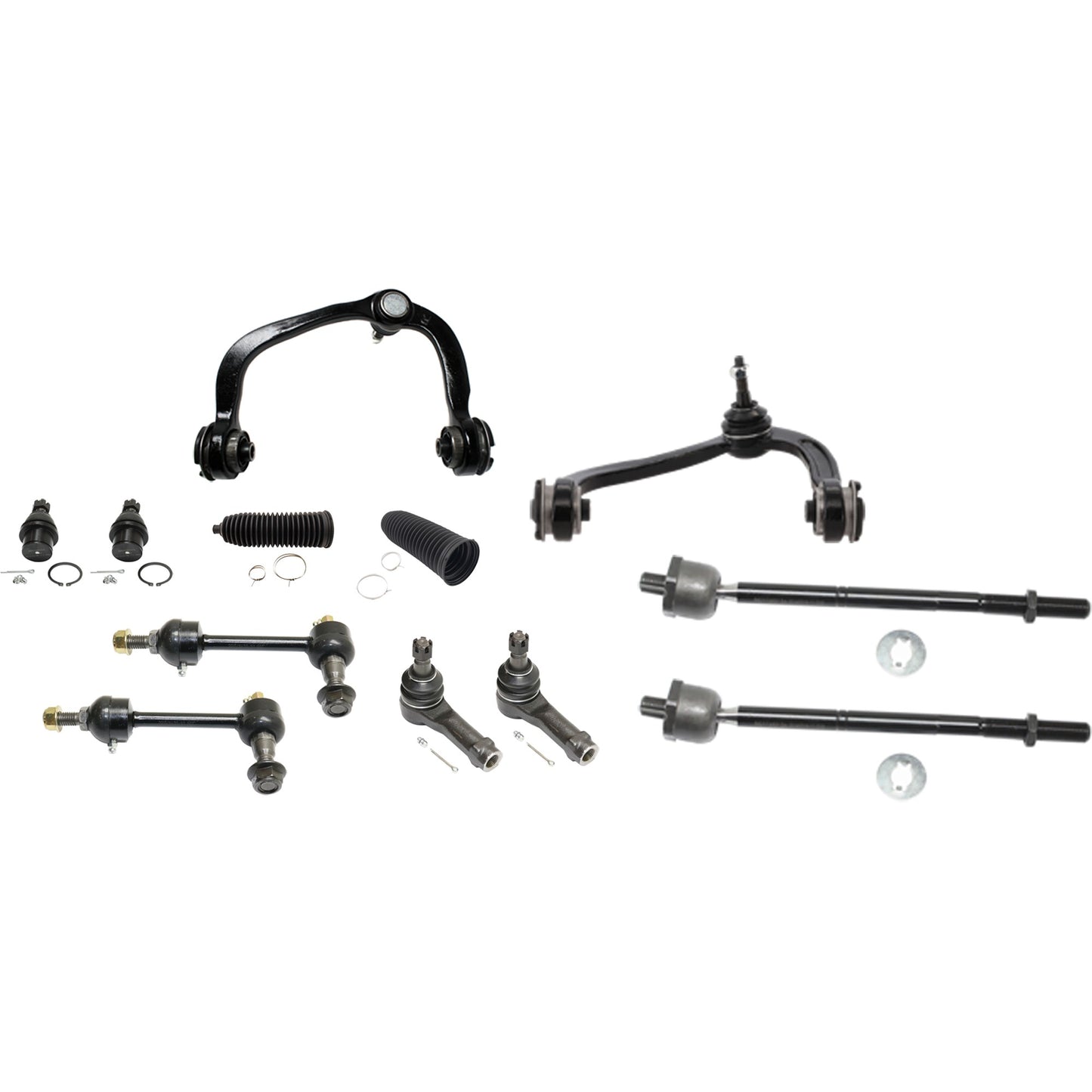 12-Piece Kit Suspension Kit, Includes (2) Control Arm, (2) Sway Bar Link, (4) Tie Rod End, (2) Ball Joint and (2) Steering Rack Boot