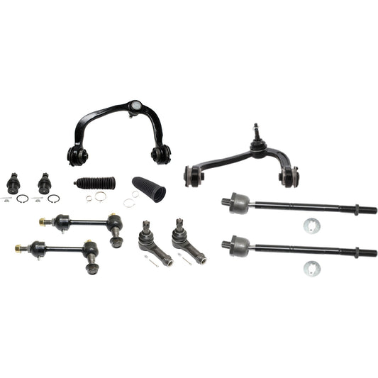 12-Piece Kit Suspension Kit, Includes (2) Control Arm, (2) Sway Bar Link, (4) Tie Rod End, (2) Ball Joint and (2) Steering Rack Boot