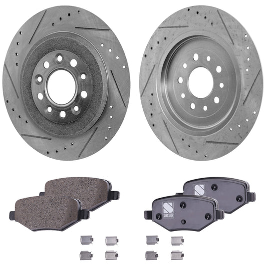 2-Wheel Set Rear Brake Disc and Pad Kit, Cross-drilled and Slotted 329.95 mm Pro-Line Series, Includes (1) Brake Pad Set and (2) Brake Disc
