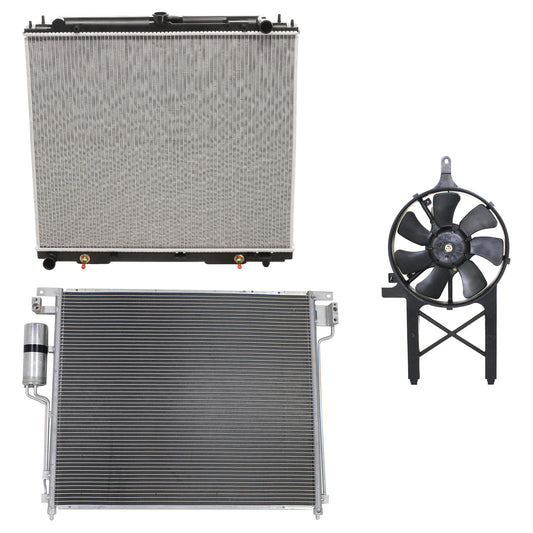 3-Piece Kit Radiator, 4.0L, 6Cyl, Includes (1) Radiator, (1) A/C Condenser and (1) Cooling Fan Assembly