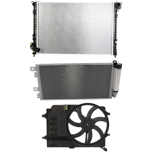 3-Piece Kit Radiator, 1.6L, 4Cyl, Includes (1) Radiator, (1) Cooling Fan Assembly and (1) A/C Condenser