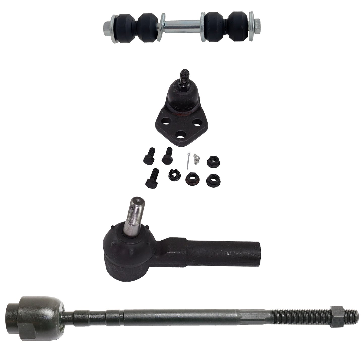 8-Piece Kit Front, Driver and Passenger Side, Lower Ball Joint, Includes (2) Ball Joint, (4) Tie Rod End and (2) Sway Bar Link
