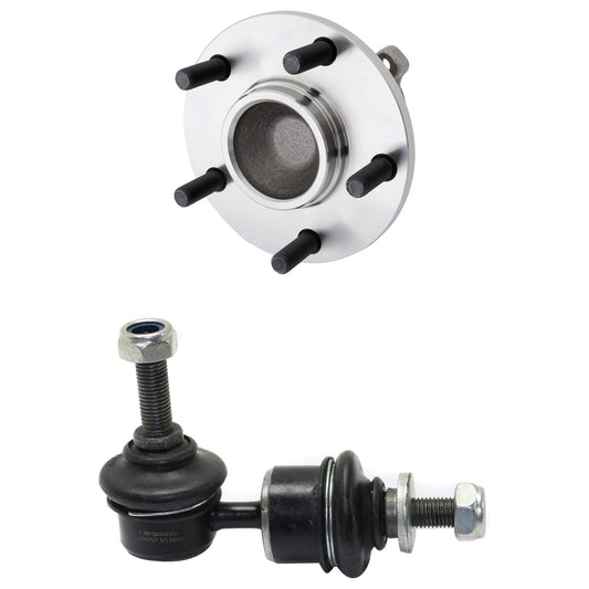 2-Wheel Set Rear, Driver and Passenger Side Wheel Hub, 5 Lugs, With Bearing, Includes (2) Wheel Hub and (2) Sway Bar Link