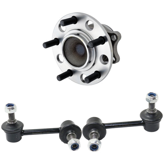 2-Wheel Set Rear, Driver and Passenger Side Wheel Hub, 5 Lugs, With Bearing, With Sensor, FWD, 2.4L, 4Cyl, Includes (2) Wheel Hub and (2) Sway Bar Link